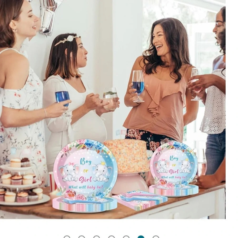 Elephant gender reveal she or he what will be tablewares set pink blue.71 pcs